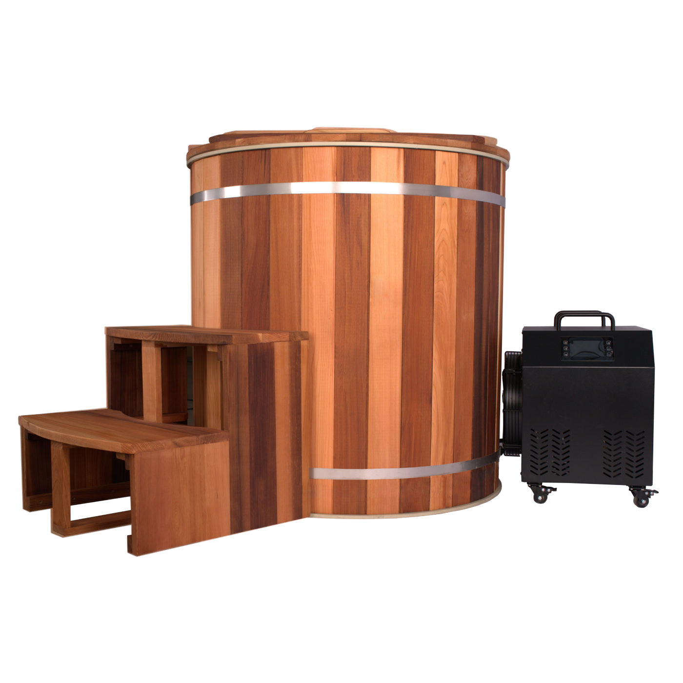 WIDO outdoor cedar ice bath with built-in chiller for cold water therapy