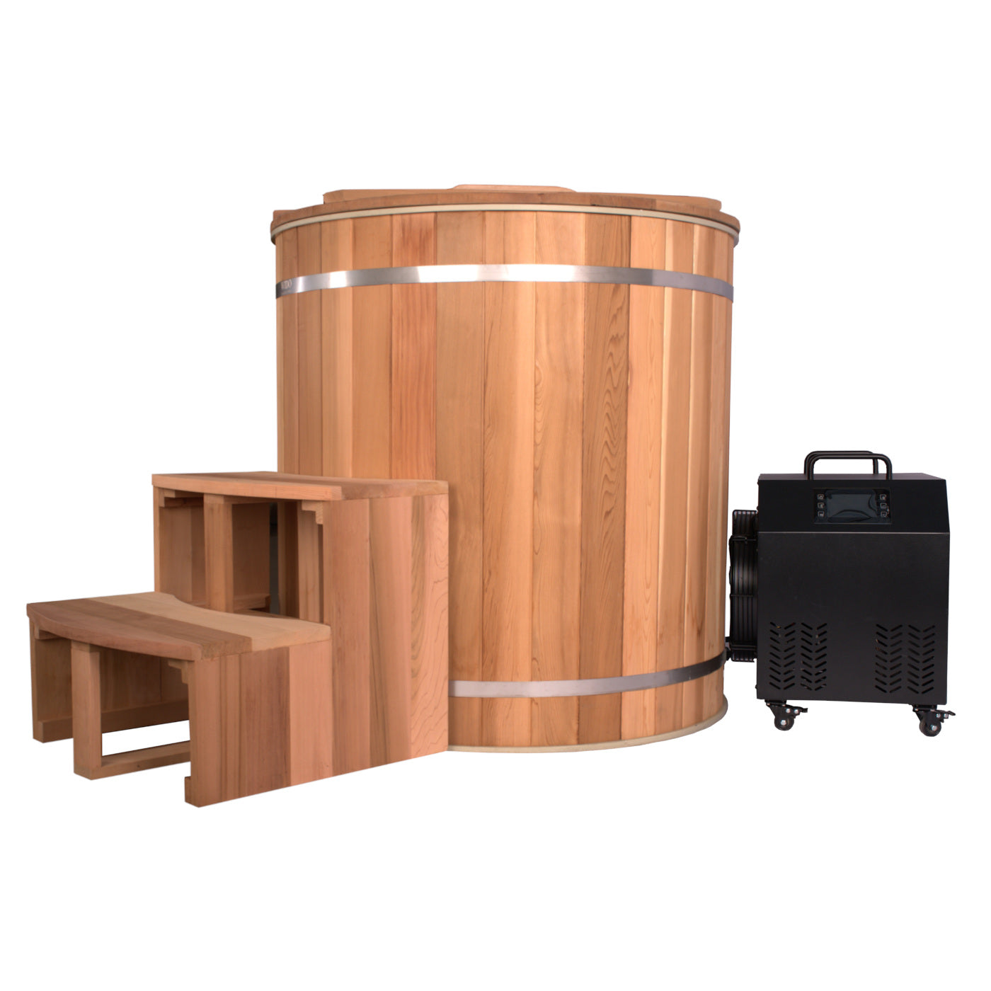 WIDO outdoor cedar ice bath with built-in chiller for cold water therapy