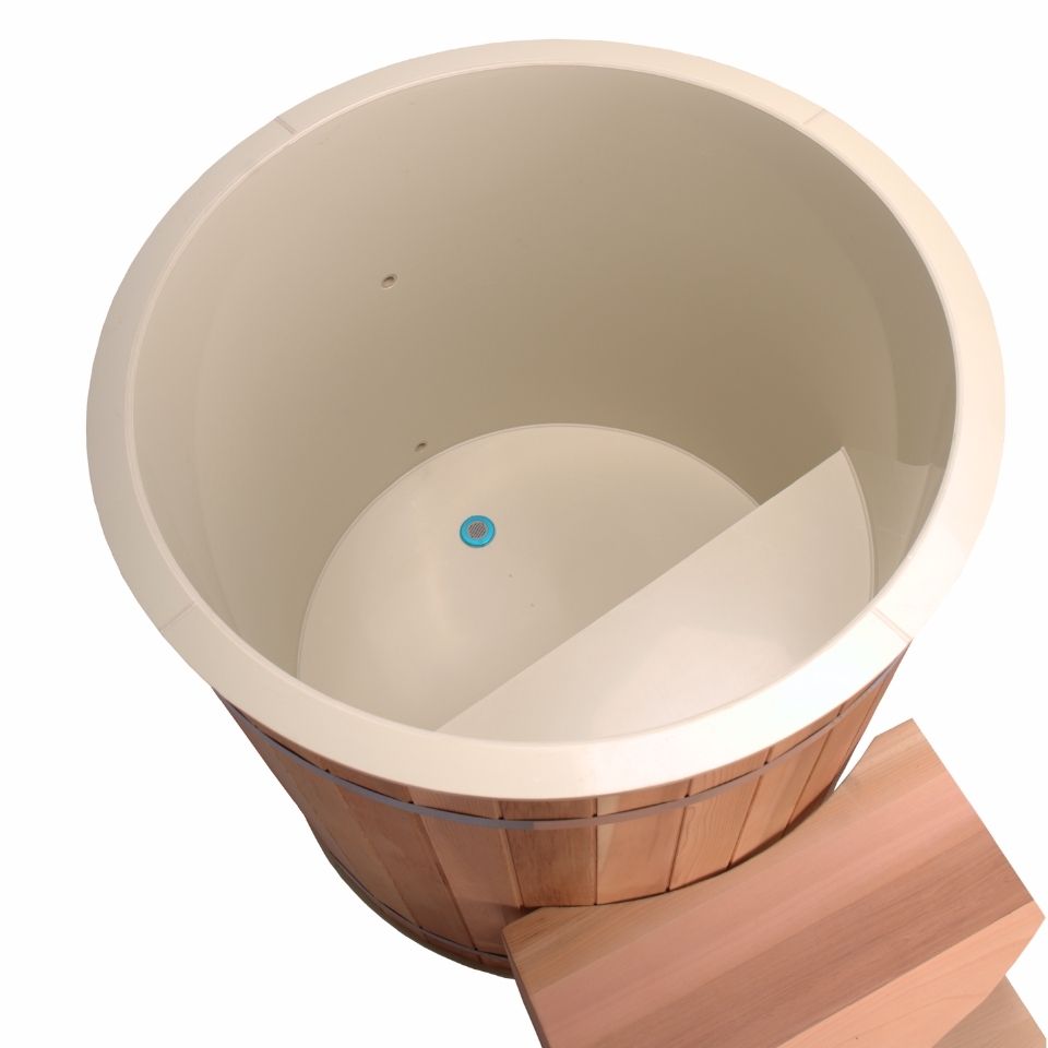 Top view of WIDO cedar ice bath showing inside the tub