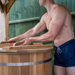 WIDO ice bath used as heated outdoor plunge tub at 42 degrees Celsius