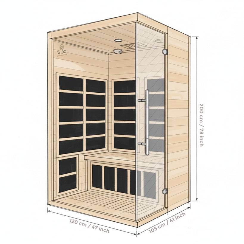 Wooden Infrared sauna with infrared heaters and glass door