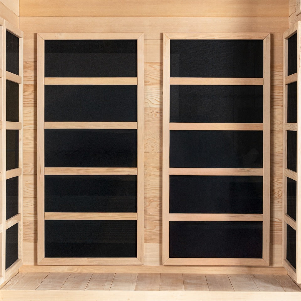 Carbon infrared heaters inside WIDO home sauna cabin