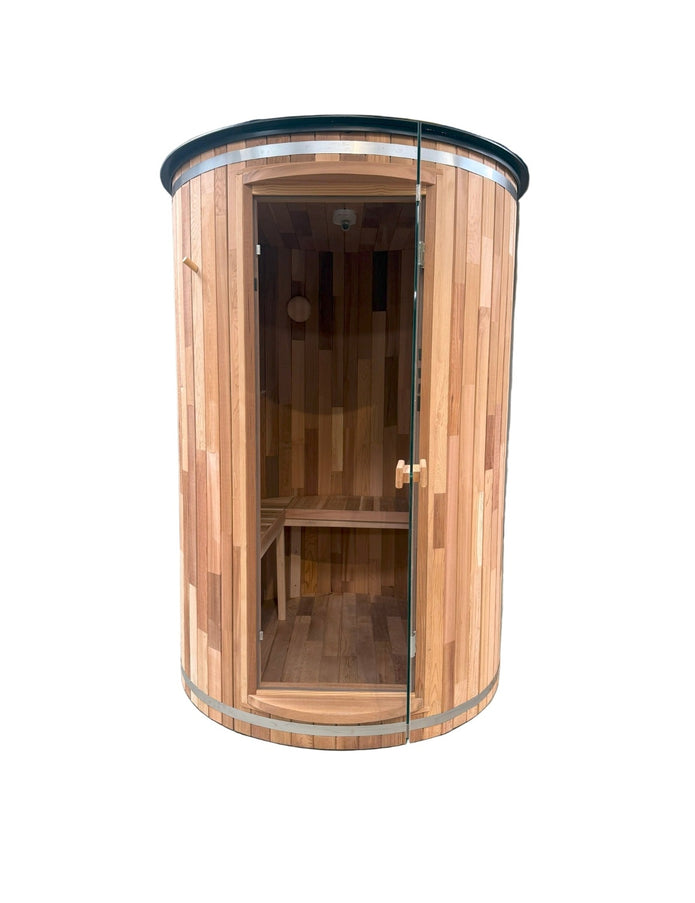 Relax and unwind in the WIDO 2-person outdoor traditional sauna. Handcrafted from premium Canadian red cedar with a Harvia electric heater for lasting warmth and comfort.