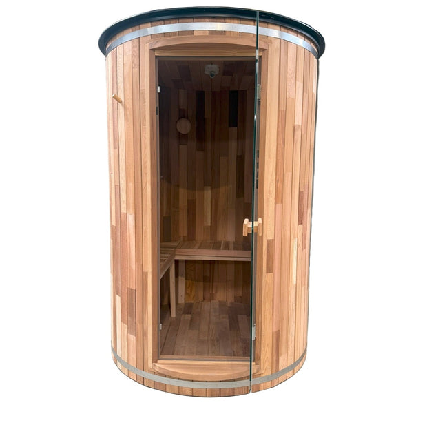 Relax and unwind in the WIDO 2-person outdoor traditional sauna. Handcrafted from premium Canadian red cedar with a Harvia electric heater for lasting warmth and comfort.
