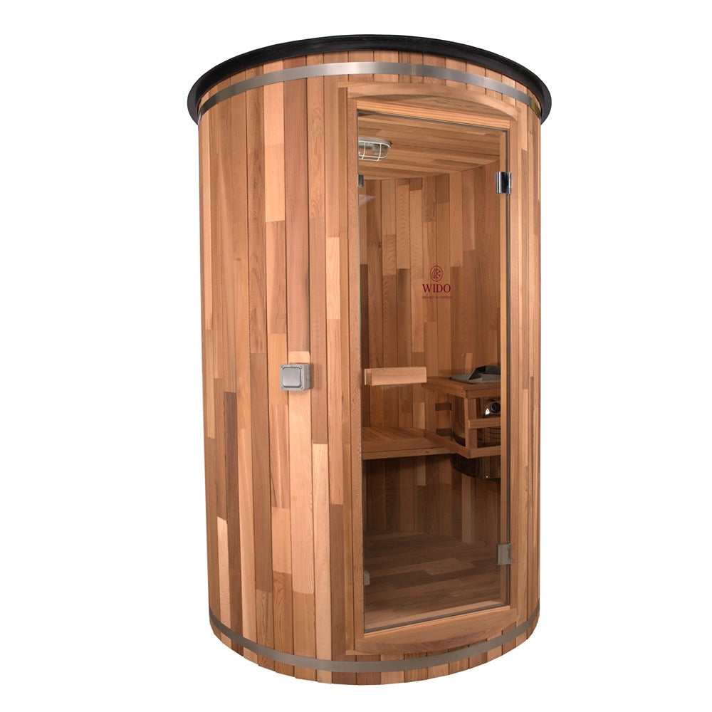 Outdoor traditional sauna with heater